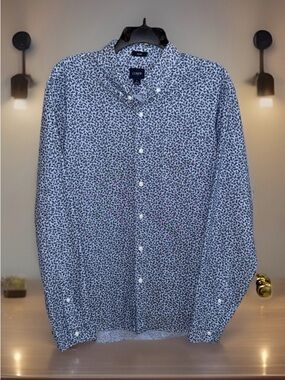 J. Crew Navy & Blue Floral Micro-Print Button-Down Shirt-Slim Fit-L-EUC